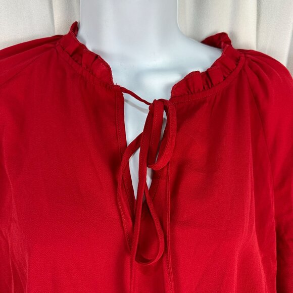 Shein Womens Ruffled Short Sleeve Blouse Size L 100% Polyester Red - Picture 2 of 7